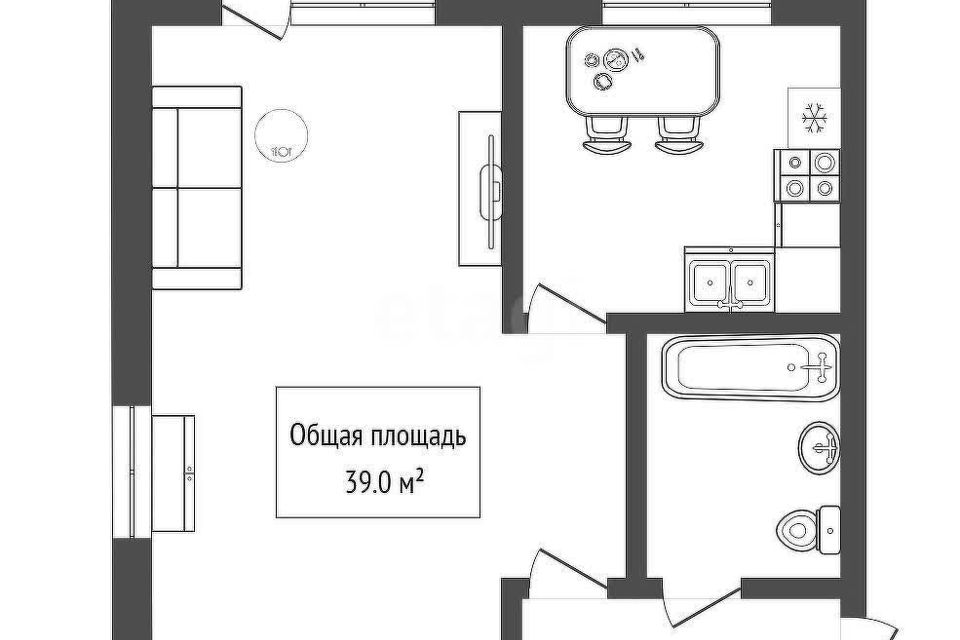 Продаётся 1-комнатная квартира, 39 м²