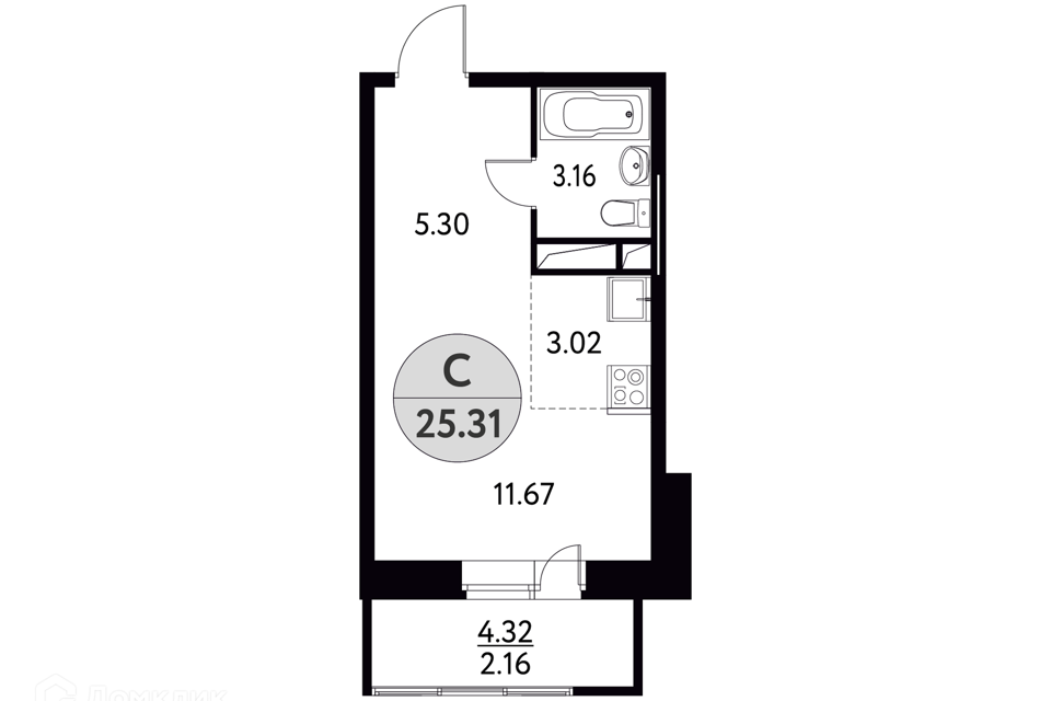 Продаётся студия, 25.31 м²
