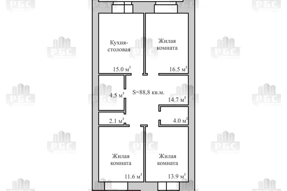 Продаётся 3-комнатная квартира, 88.8 м²
