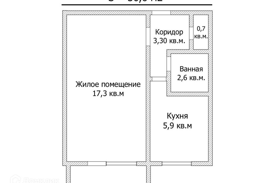 Продаётся 1-комнатная квартира, 30.6 м²