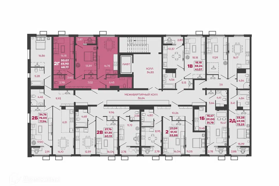 Продаётся 2-комнатная квартира, 68.77 м²
