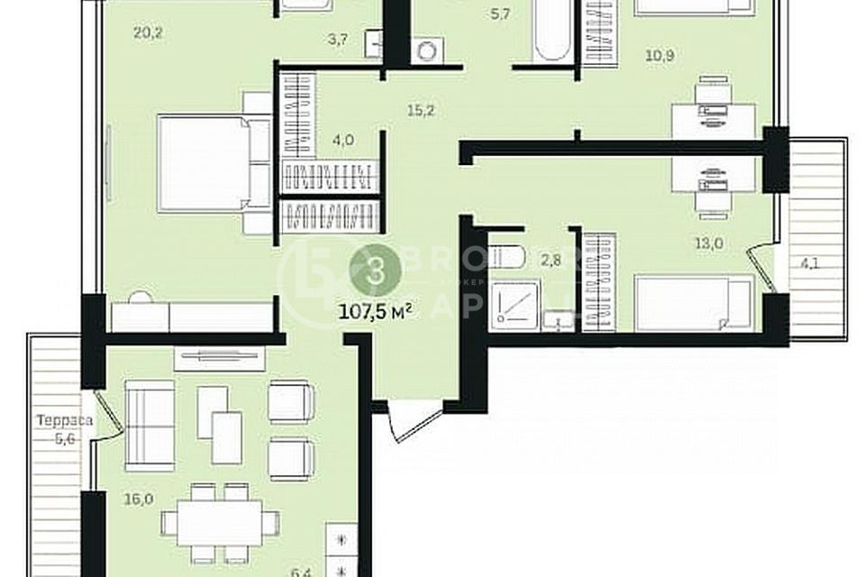 Продаётся 3-комнатная квартира, 107 м²
