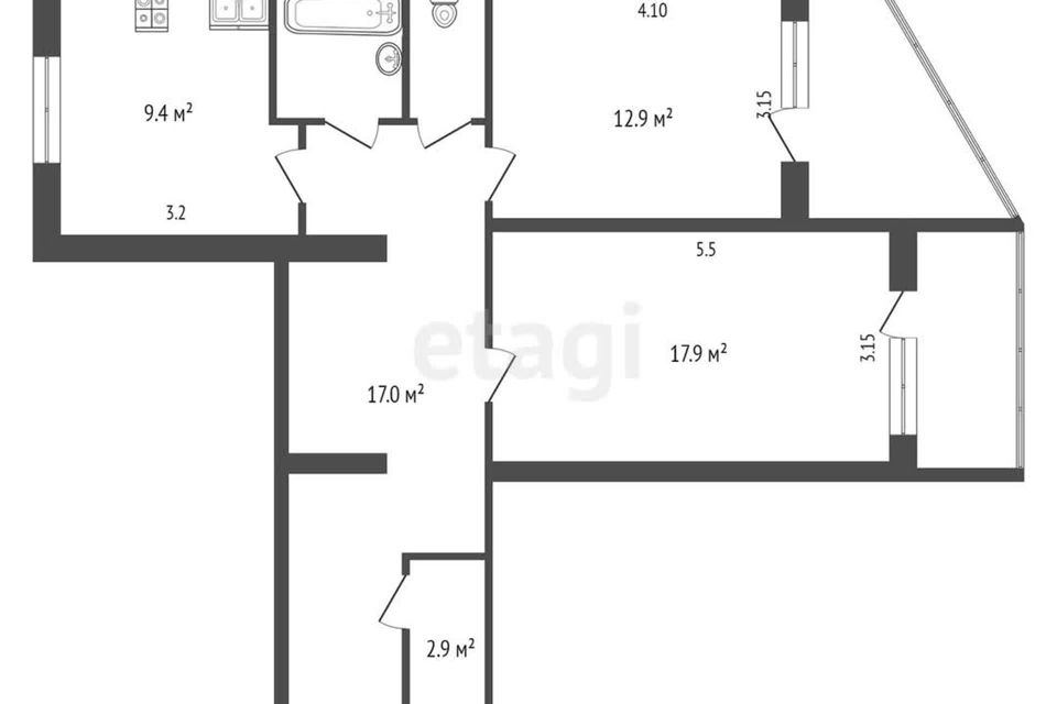 Продаётся 2-комнатная квартира, 67.4 м²