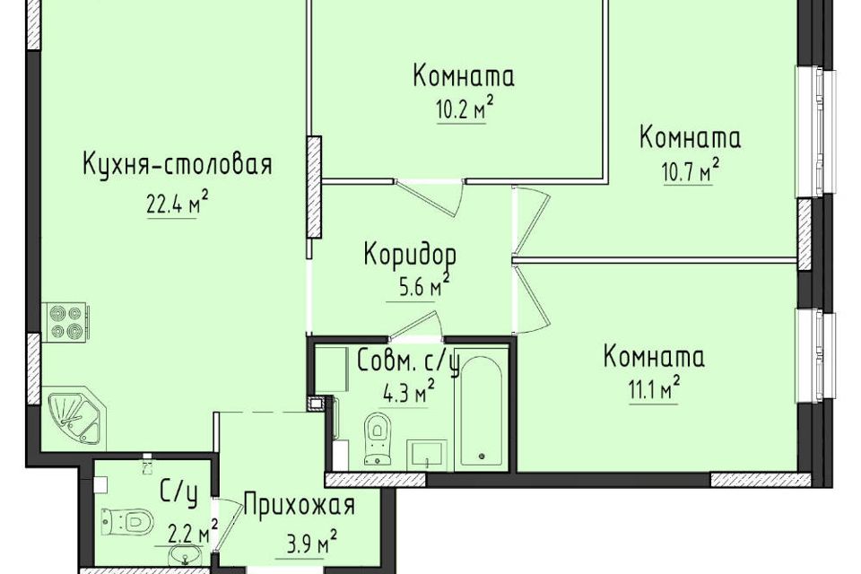Продаётся 3-комнатная квартира, 70.4 м²