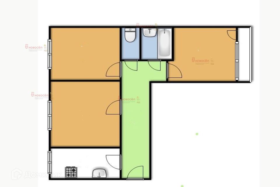 Продаётся 3-комнатная квартира, 58 м²
