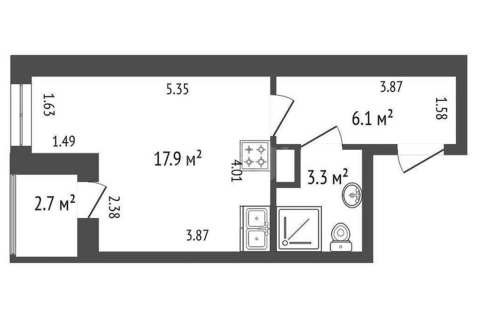 Продаётся студия, 27.3 м²