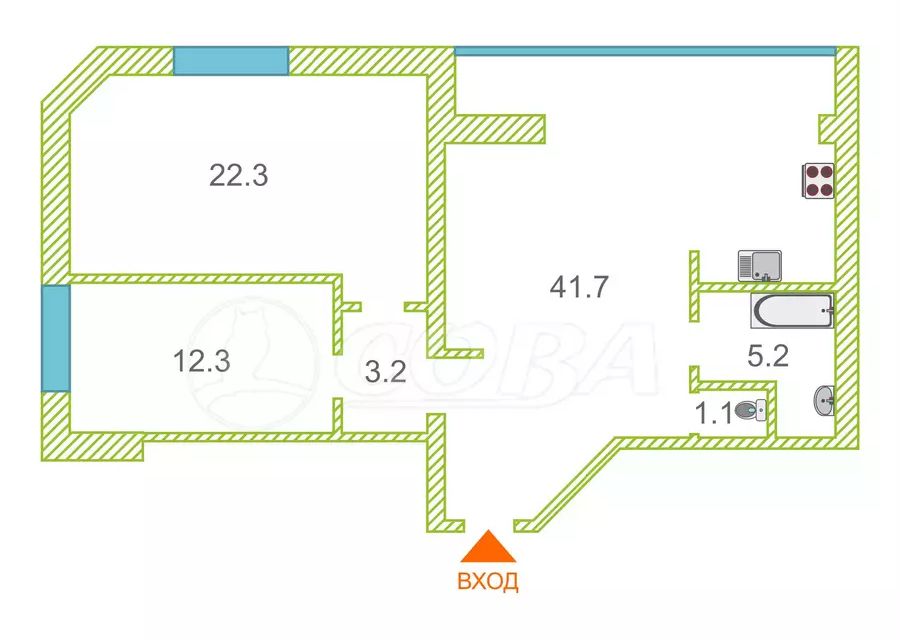 Продаётся 2-комнатная квартира, 86 м²