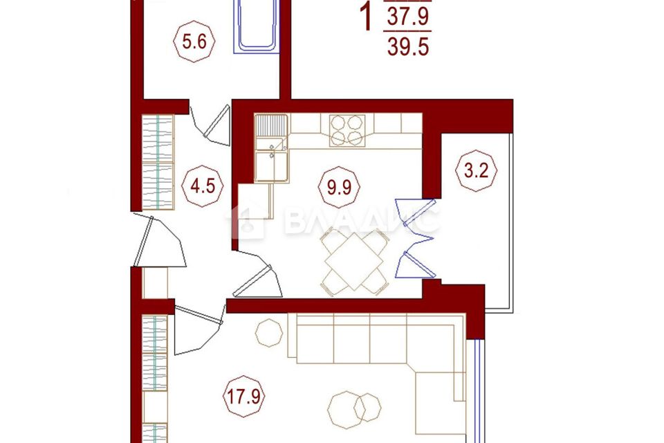 Продаётся 1-комнатная квартира, 38 м²