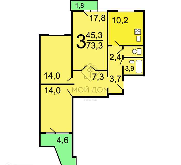 Сдаётся 3-комнатная квартира, 75 м²