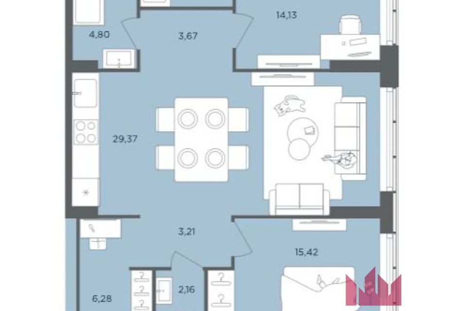 Продаётся 2-комнатная квартира, 83 м²