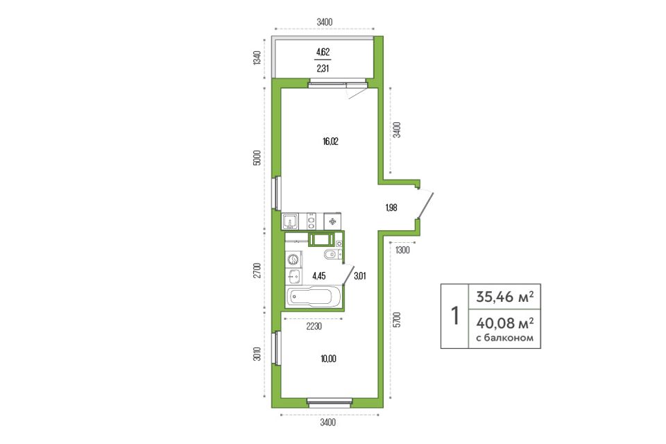 Продаётся 1-комнатная квартира, 37.1 м²