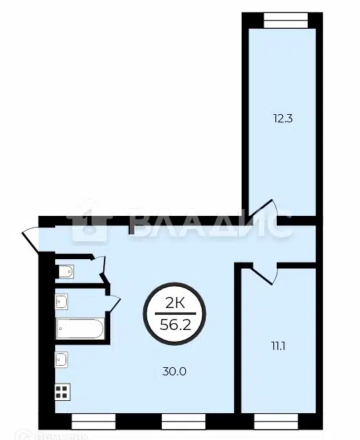 Продаётся 2-комнатная квартира, 56.2 м²