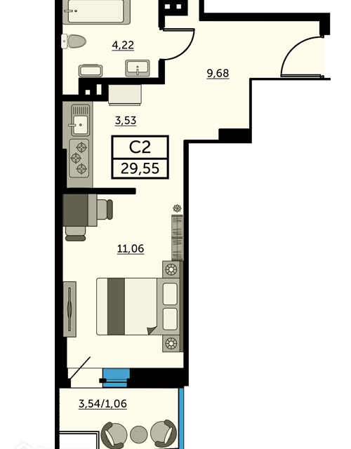 Продаётся студия, 29.7 м²