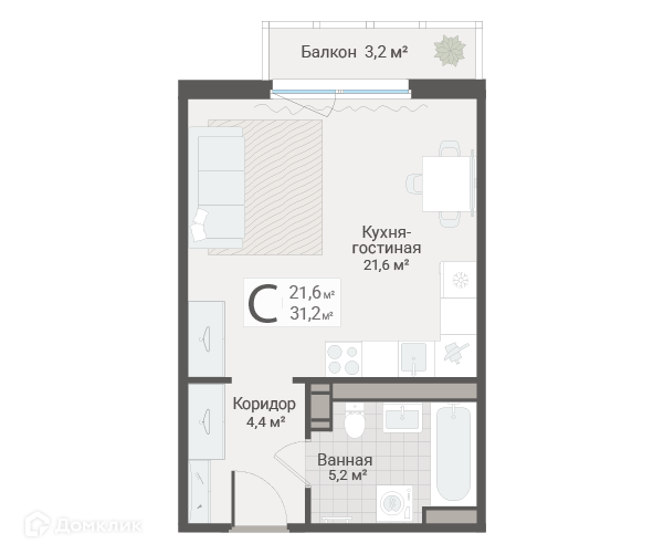 Продаётся студия, 31.2 м²