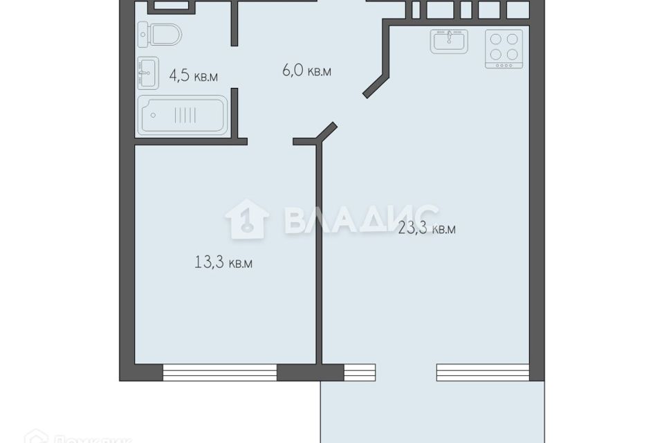 Продаётся 1-комнатная квартира, 49.6 м²