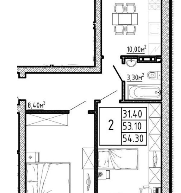 Продаётся 2-комнатная квартира, 54 м²