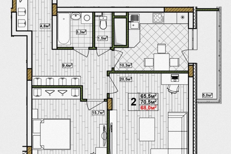 Продаётся 2-комнатная квартира, 68 м²