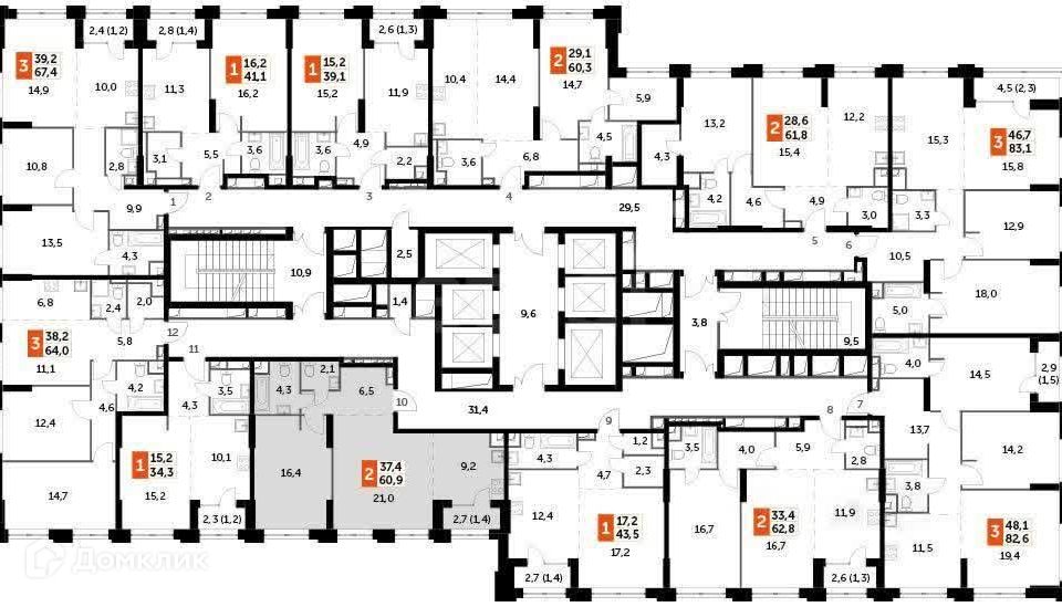 Продаётся 2-комнатная квартира, 60.9 м²