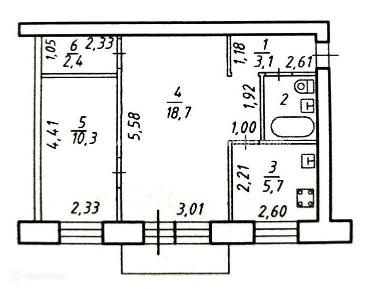 Продаётся 2-комнатная квартира, 43.3 м²