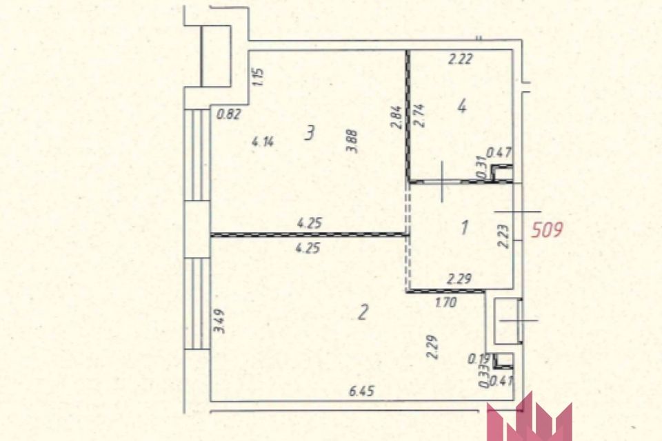 Продаётся 1-комнатная квартира, 45 м²