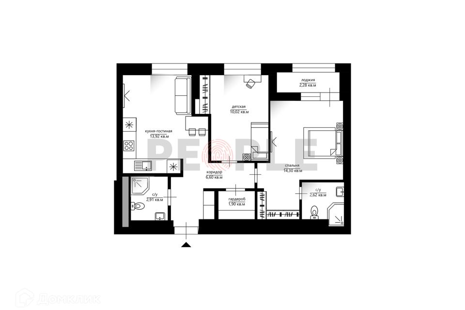 Продаётся 2-комнатная квартира, 56.7 м²