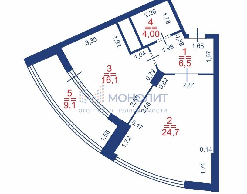 Продаётся 1-комнатная квартира, 60.6 м²