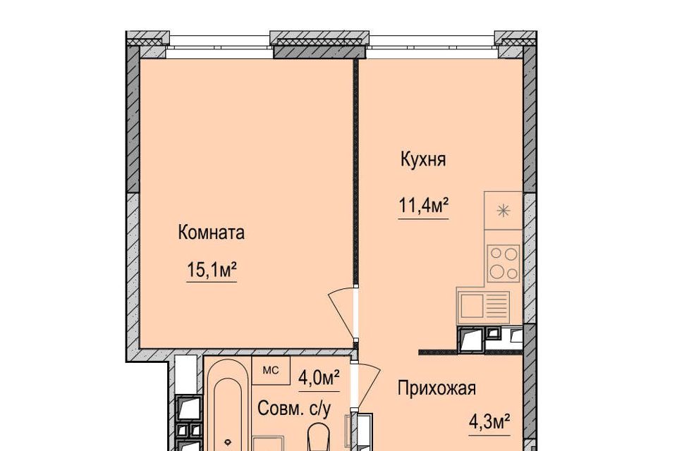 Продаётся 1-комнатная квартира, 35.4 м²