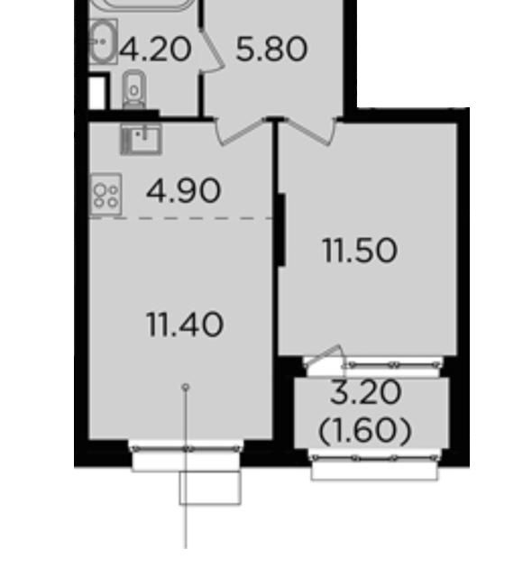 Продаётся 1-комнатная квартира, 39.4 м²