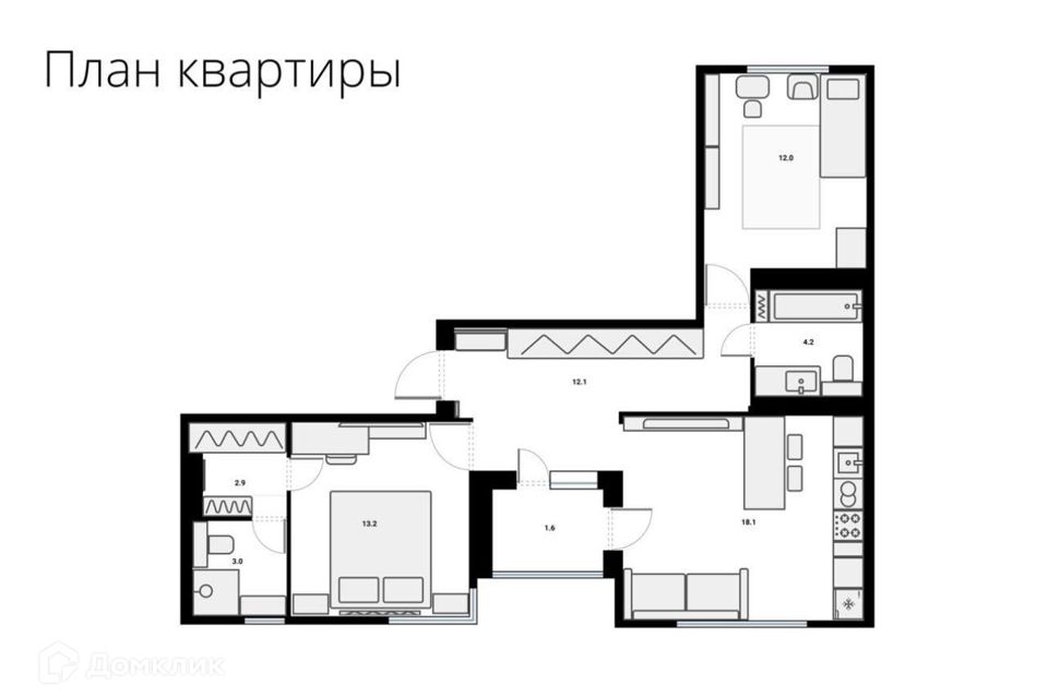 Продаётся 3-комнатная квартира, 67.1 м²