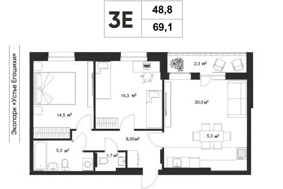 Продаётся 3-комнатная квартира, 71.4 м²