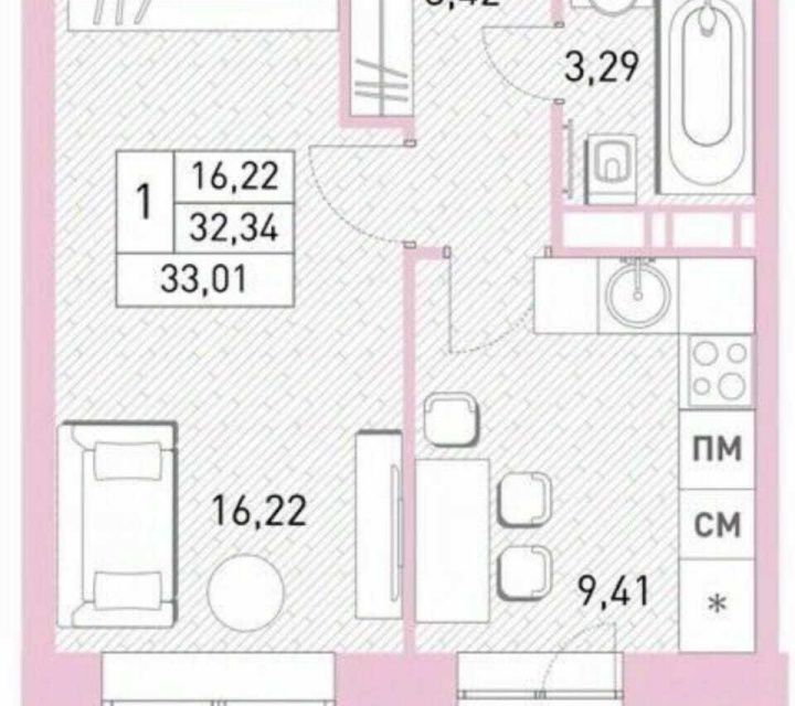 Продаётся студия, 33.01 м²