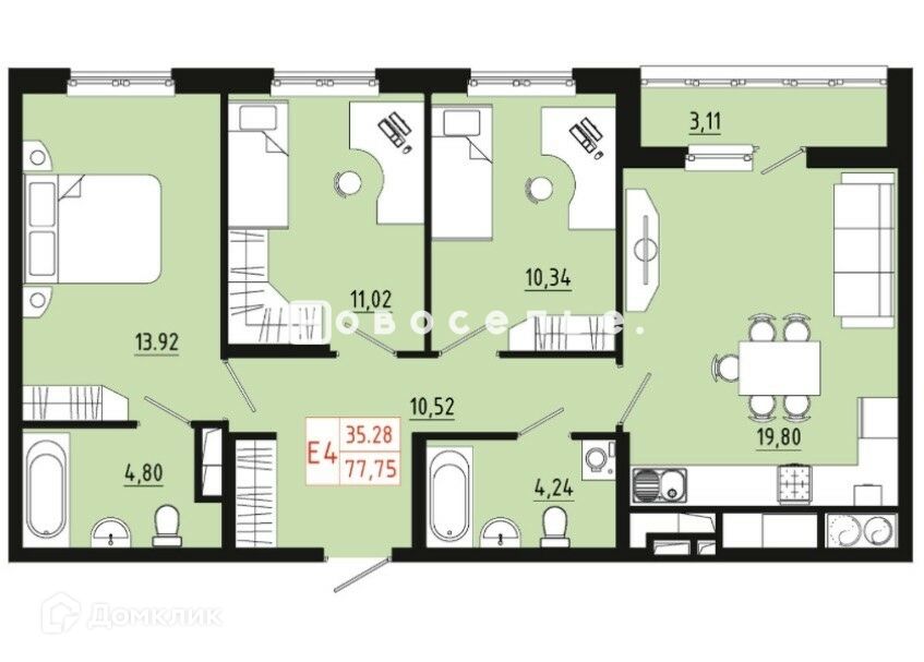 Продаётся 3-комнатная квартира, 79 м²