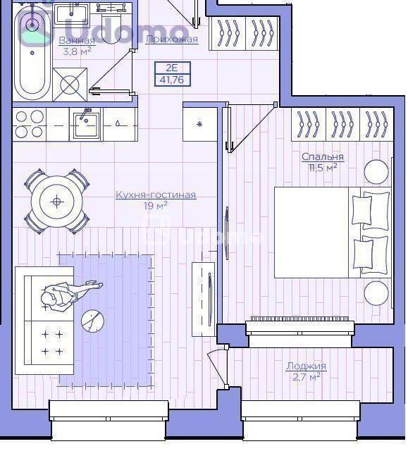 Продаётся 2-комнатная квартира, 41.9 м²
