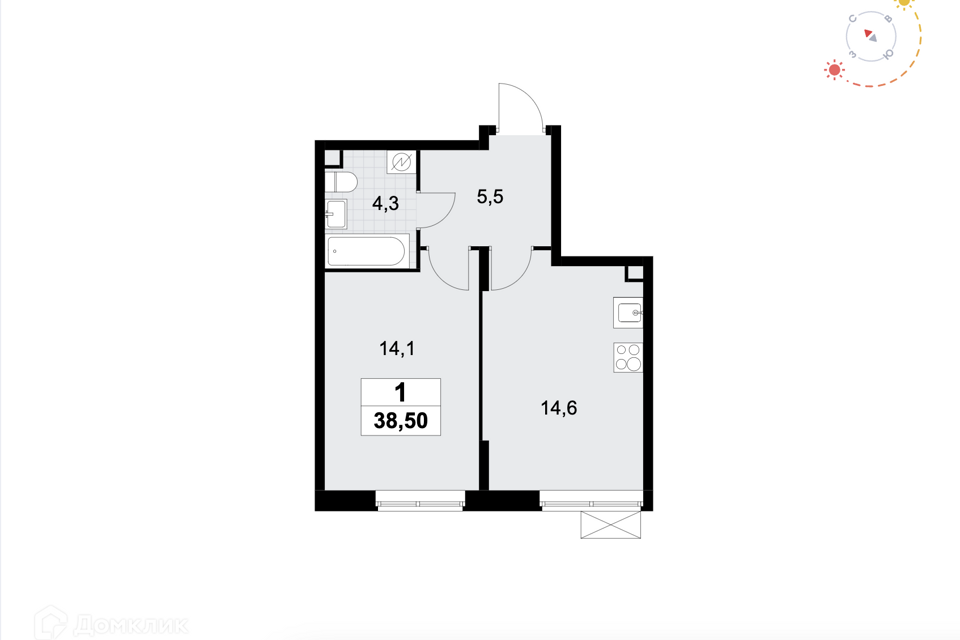 Продаётся студия, 38.5 м²