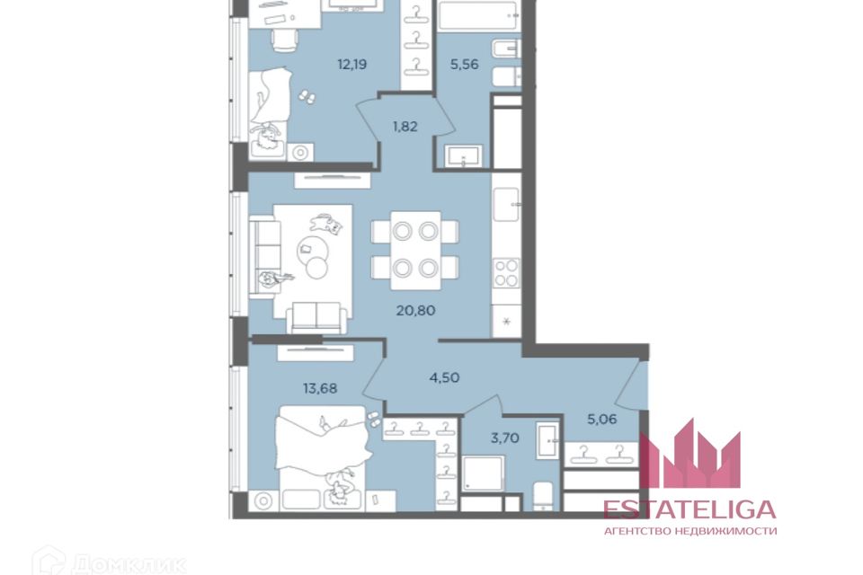 Продаётся 2-комнатная квартира, 67.3 м²