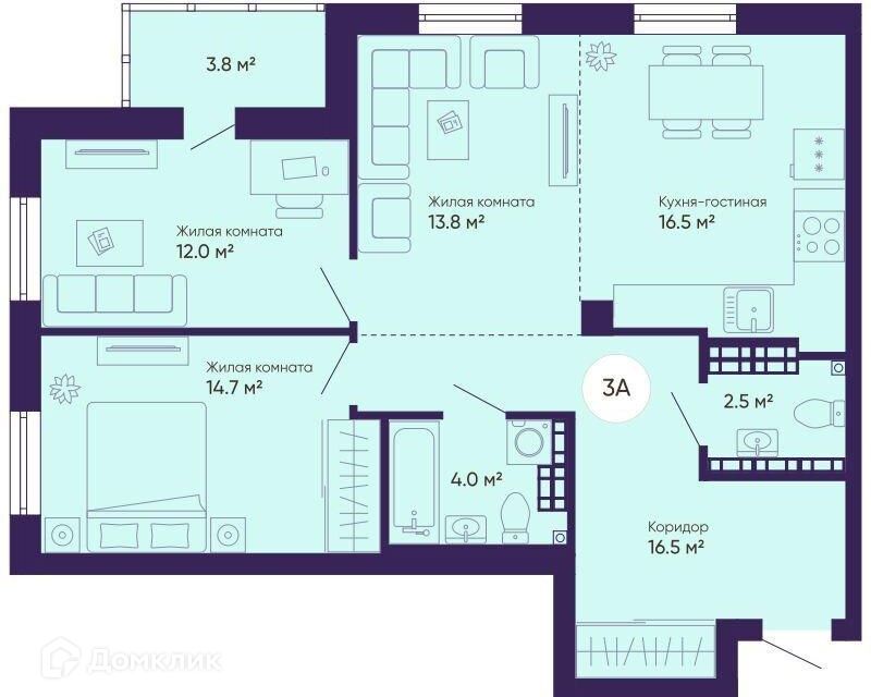Продаётся 3-комнатная квартира, 83.8 м²