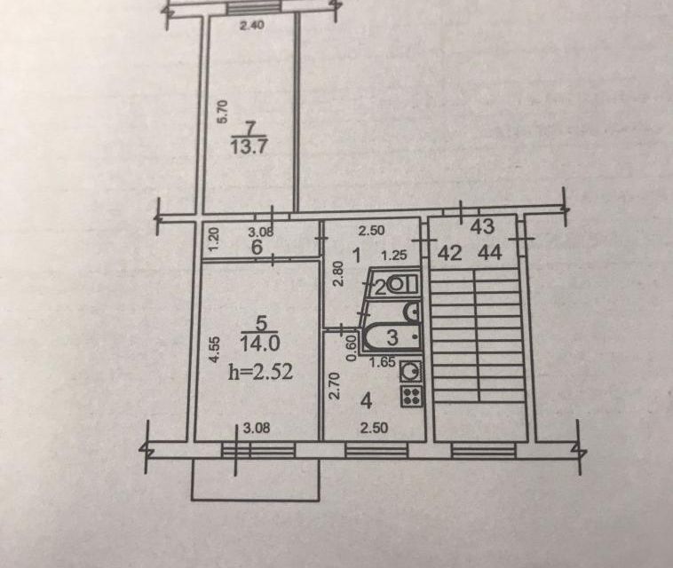 Продаётся 2-комнатная квартира, 44.6 м²