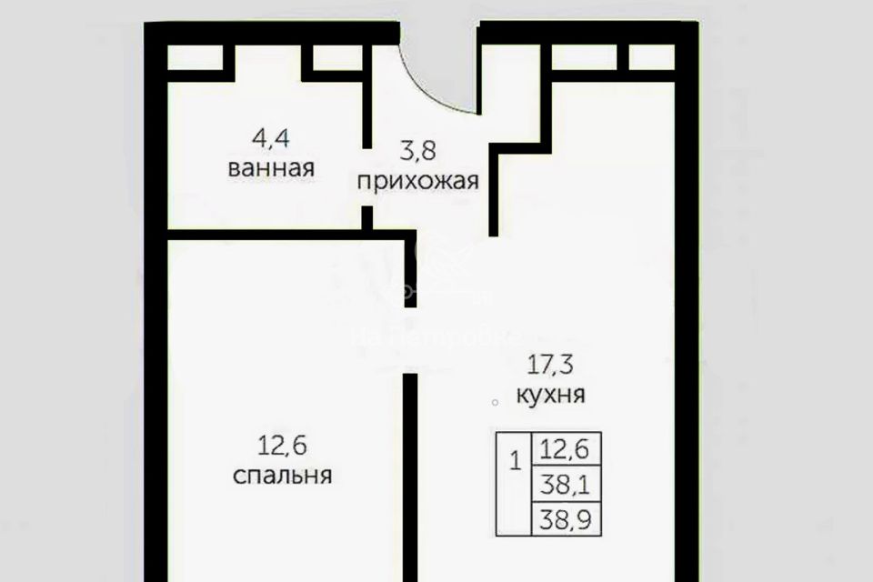 Продаётся 1-комнатная квартира, 38.1 м²