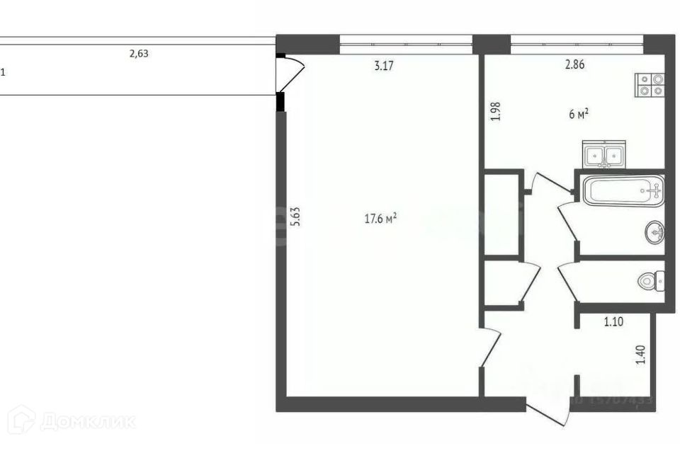 Продаётся 1-комнатная квартира, 32.9 м²