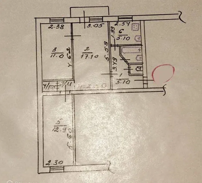 Продаётся 3-комнатная квартира, 56.1 м²
