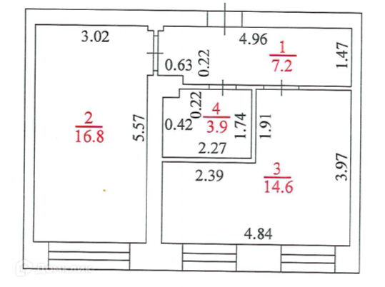 Продаётся 1-комнатная квартира, 42.5 м²
