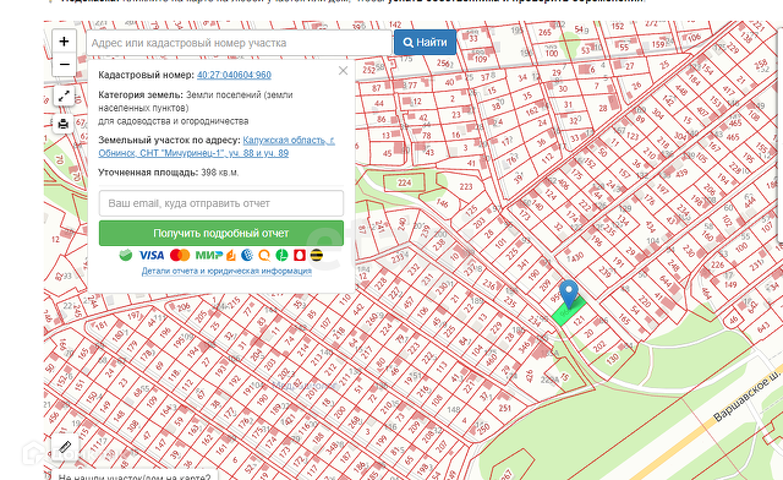 Кадастровая карта калуга плетеневка