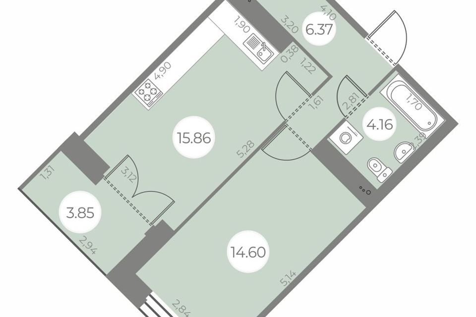 Продаётся 1-комнатная квартира, 42.91 м²