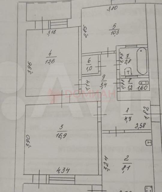 Продаётся 3-комнатная квартира, 61.4 м²