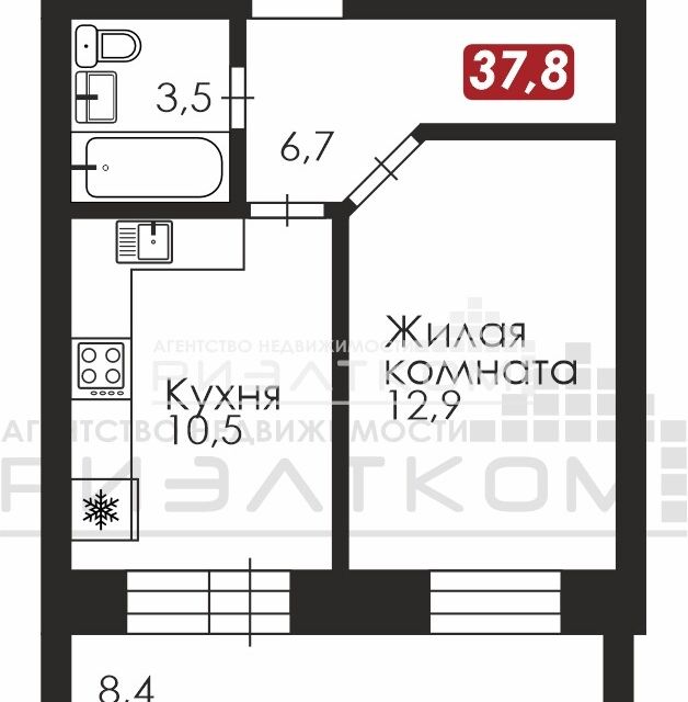 Продаётся 1-комнатная квартира, 38 м²