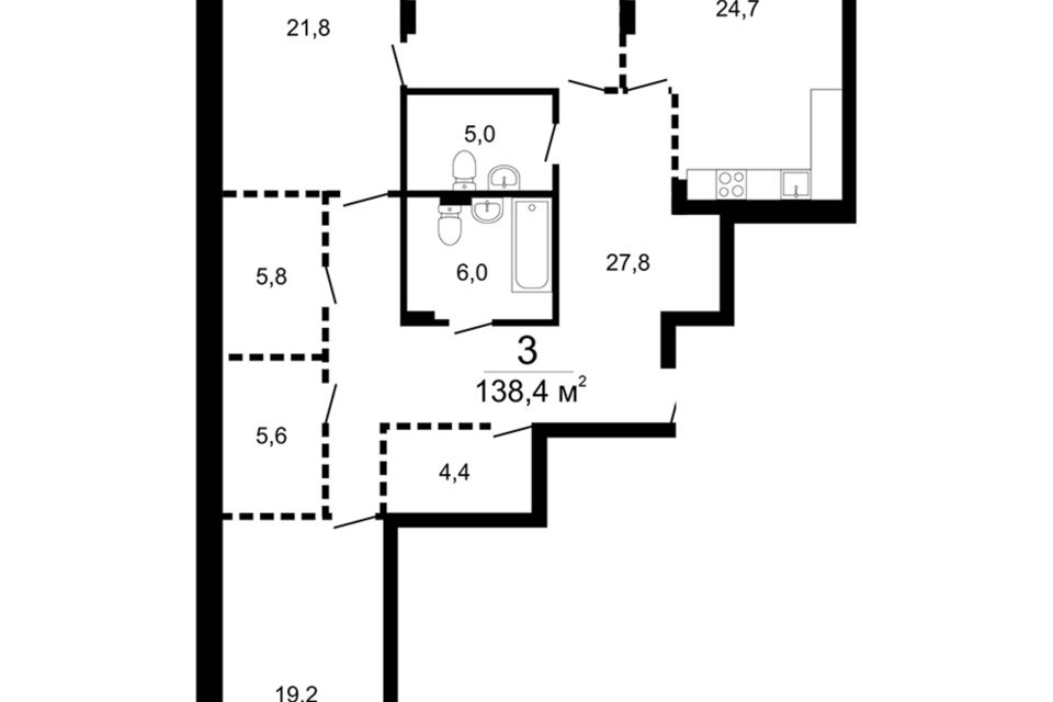 Продаётся 3-комнатная квартира, 138.2 м²