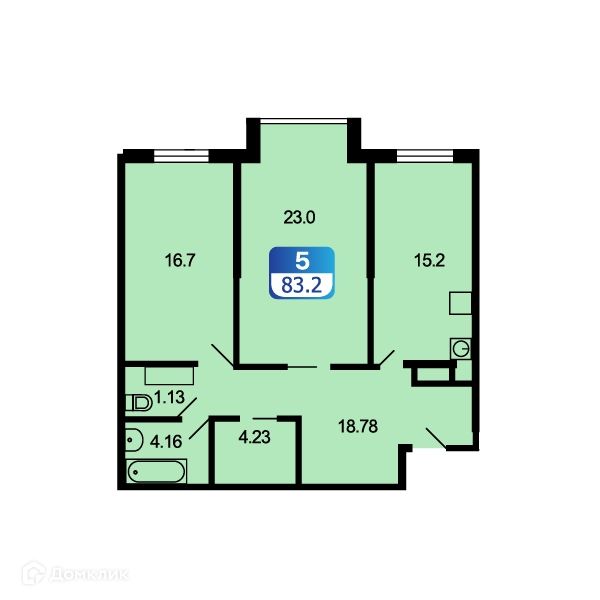 Продаётся 2-комнатная квартира, 83.2 м²