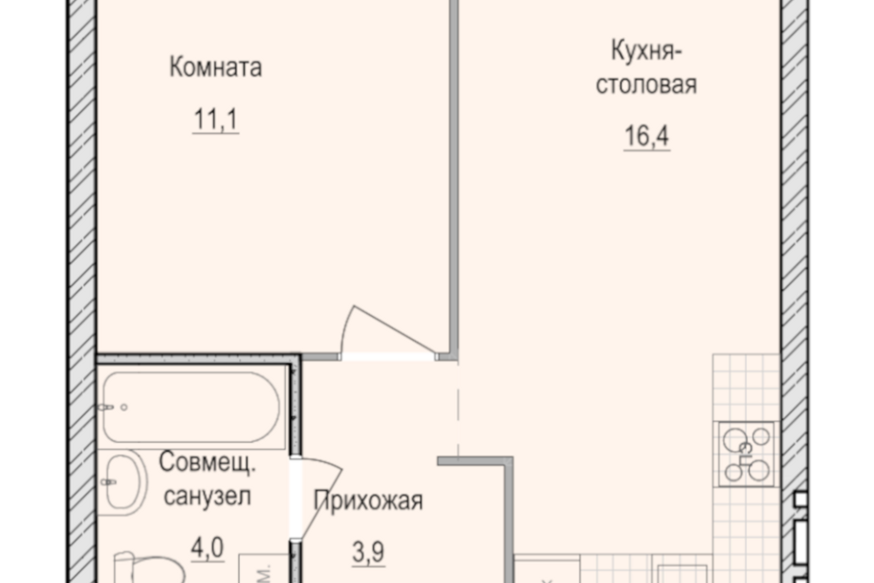Продаётся 1-комнатная квартира, 35.4 м²