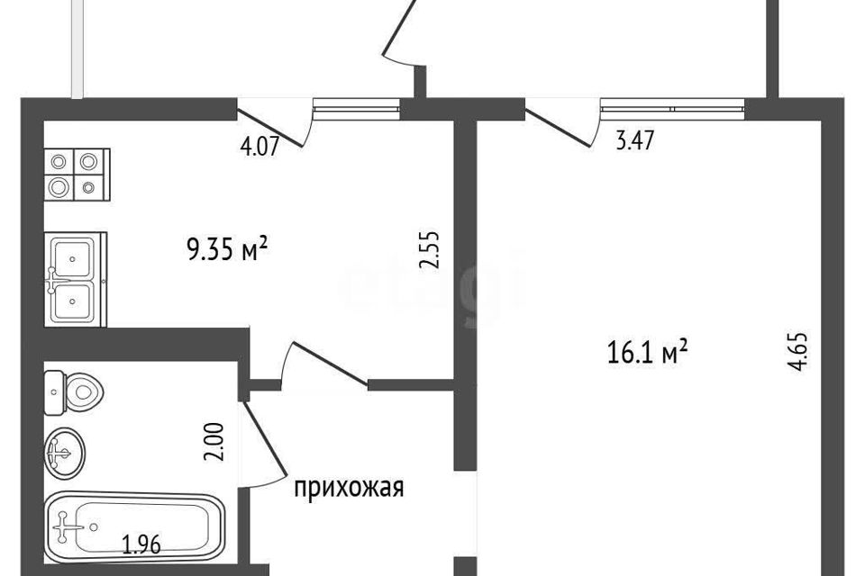 Продаётся 1-комнатная квартира, 35.76 м²