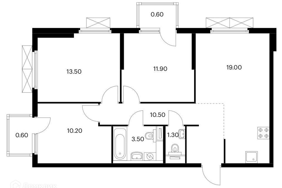 Сдаётся 3-комнатная квартира, 71.1 м²